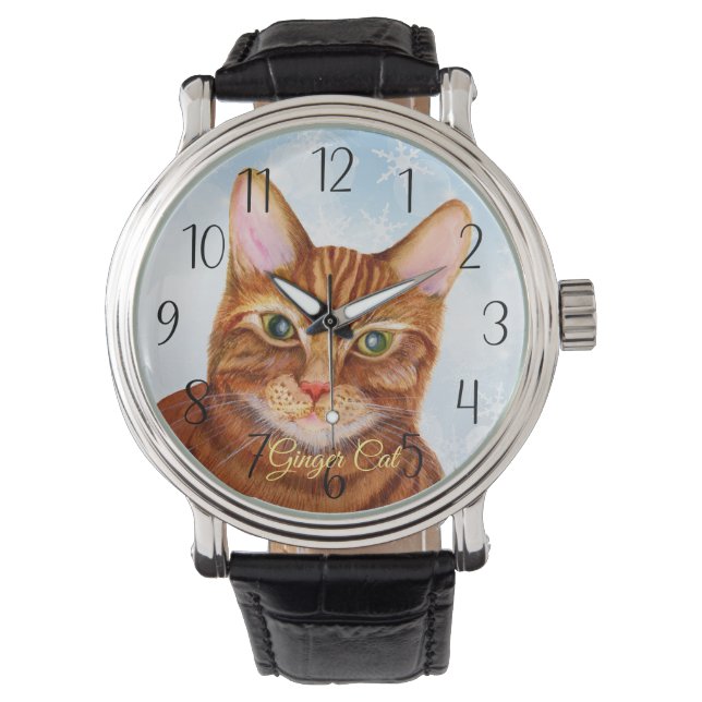 Ginger Tom Cat Waterverf Painting Horloge (Voorkant)