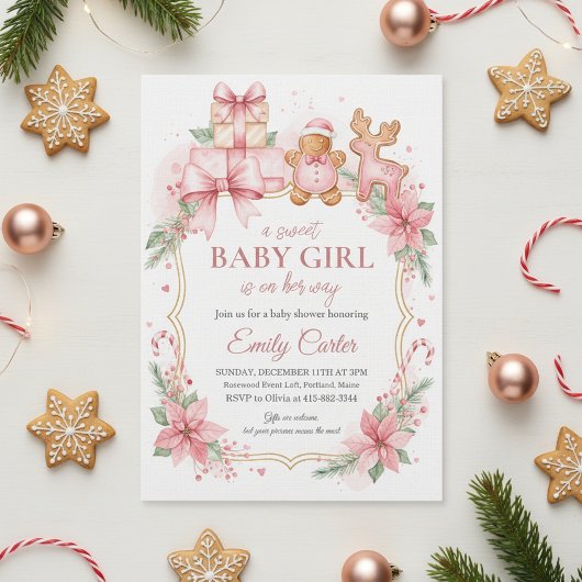 Gingerbread Baby Girl Shower Invitation Christmas
