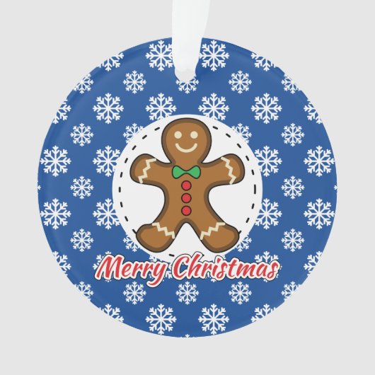 Gingerbread - Blue Snowflakes Pattern - Merry Xmas Ornament (voorkant)