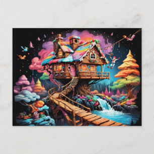 Gingerbread boomhuis pschedelic kerst feestdagenkaart