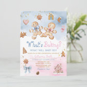 Gingerbread Boy Girl Koekjes Roze Blauw Winter Kaart (Staand voorkant)