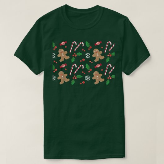 Gingerbread Candy Cane SnowFlake Pattern Christmas T-shirt (Design voorkant)