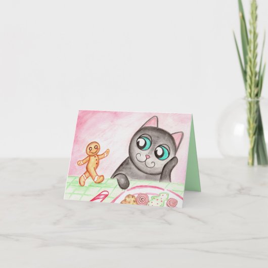 Gingerbread Cat Christmas Kaart (Voorkant)