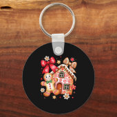Gingerbread Christmas Bow Christmas House Retro Co Sleutelhanger (Voorkant)