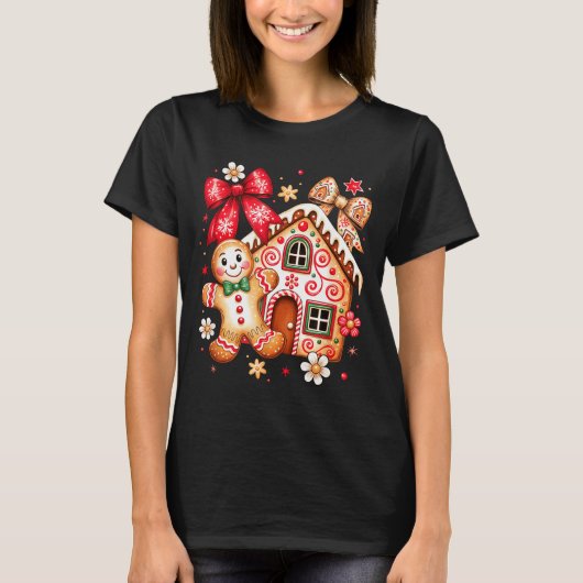 Gingerbread Christmas Bow Christmas House Retro Co T-shirt (Voorkant)
