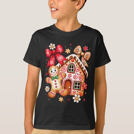 Gingerbread Christmas Bow Christmas House Retro Co T-shirt (Voorkant)