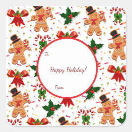 Gingerbread Christmas Candy Ribbon Vierkante Sticker