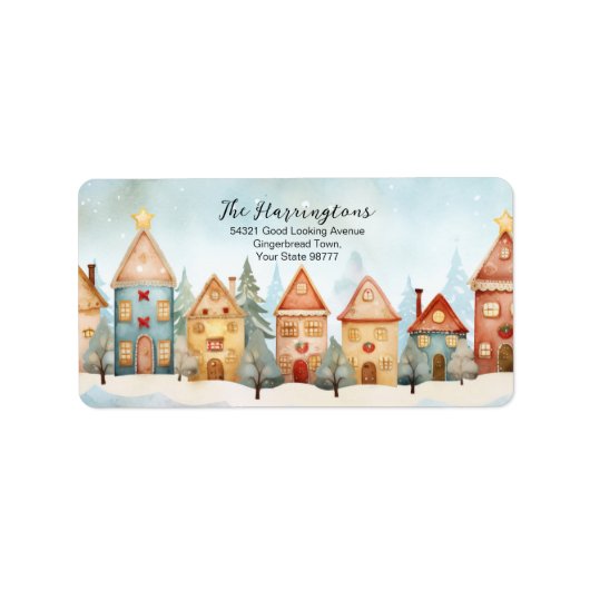 Gingerbread Christmas Houses Adresetiketten Etiket (Voorkant)