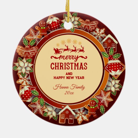 & Gingerbread Christmas I Custom Holiday Keepsake Keramisch Ornament (Achterkant)