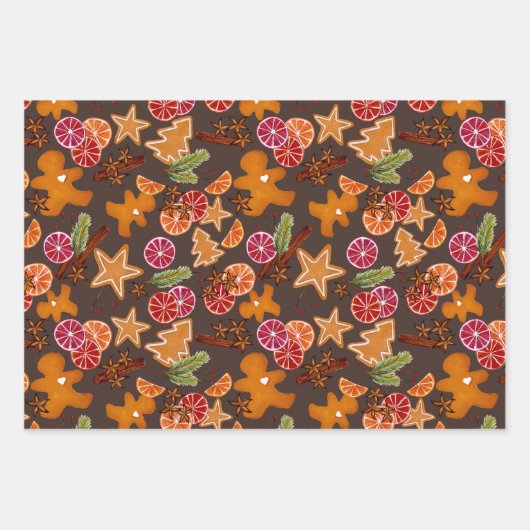 Gingerbread Citrus Spice Gingham Rustic Christmas Inpakpapier Vel (Voorkant)