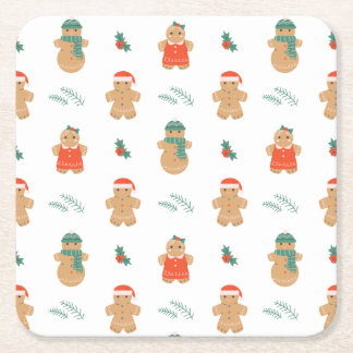 Gingerbread Cookie Christmas Pattern Vierkante Kartonnen Onderzetter