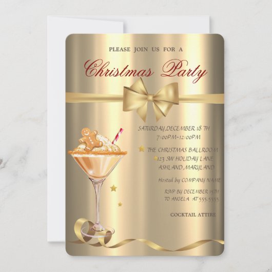 Gingerbread Cookie Drink Bow Gold Kerstfeest Kaart (Voorkant)