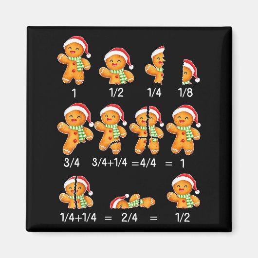 Gingerbread Cookie Santa Hat Fraction Math Teacher Magneet (Voorkant)