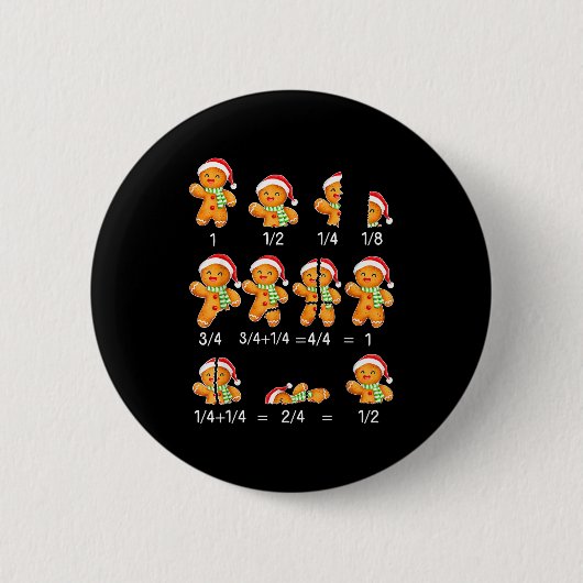 Gingerbread Cookie Santa Hat Fraction Math Teacher Ronde Button 5,7 Cm (Voorkant)