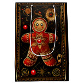 Gingerbread Cookie Zwart Rood Goud Kerst Medium Cadeauzakje (Achterkant)