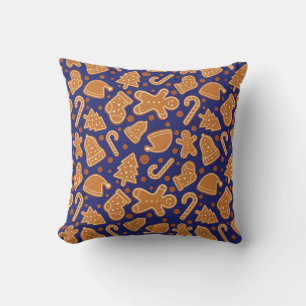Gingerbread Cookies Kerstmis Donkerblauw Feestelij Kussen