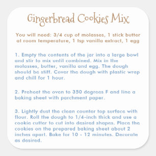 Gingerbread Cookies Mix Instructies Vierkante Sticker