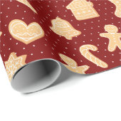 Gingerbread Cookies op Rode Stippen Pattern Holida Cadeaupapier (Rol Hoek)