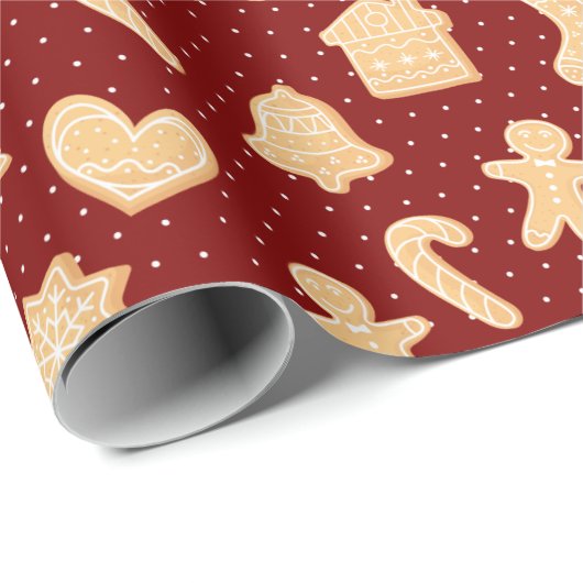 Gingerbread Cookies op Rode Stippen Pattern Holida Cadeaupapier (Rol Hoek)