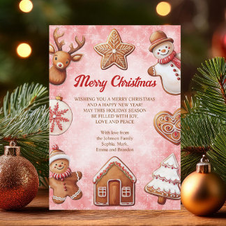 Gingerbread Cookies Rode achtergrond Kerst Feestdagenkaart