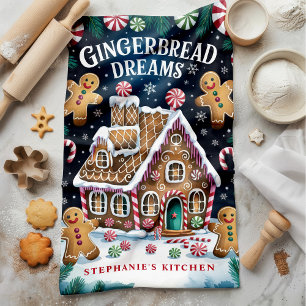 Gingerbread Dreams Gepersonaliseerde Kerst Theedoek