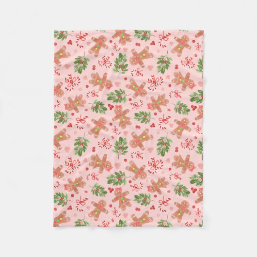 Gingerbread en Holly Branches KLEINE ROZE Deken (Voorkant)