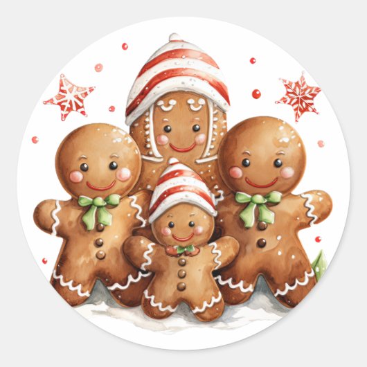 Gingerbread Familie Ronde Sticker (Voorkant)