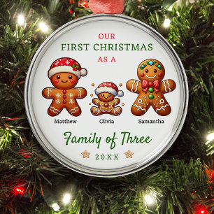 Gingerbread familie van drie eerste kerstdagen metalen ornament
