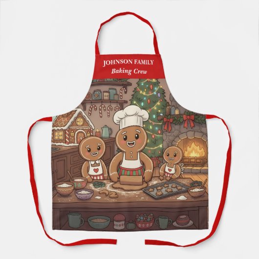 Gingerbread Family Holiday Apron Schort (Voorkant)