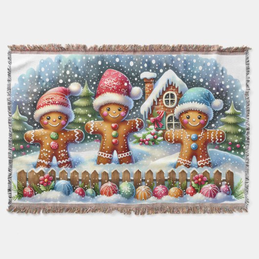 Gingerbread Family Snowy Christmas Scene Deken (Voorkant)