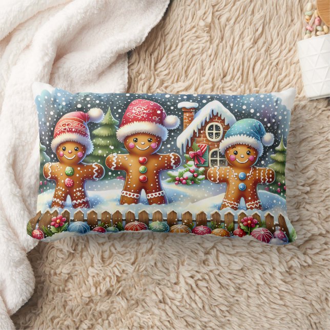Gingerbread Family Snowy Christmas Scene Kussen (Deken)