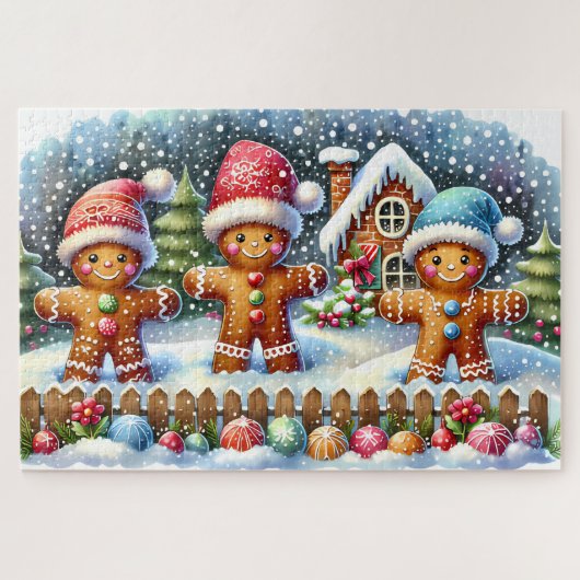 Gingerbread Family Snowy Christmas Scene Legpuzzel (Horizontaal)