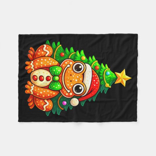 Gingerbread Frog Wearing Santa Hat Christmas Tree Fleece Deken (Voorkant (Horizontaal))