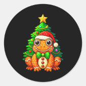 Gingerbread Frog Wearing Santa Hat Christmas Tree Ronde Sticker (Voorkant)