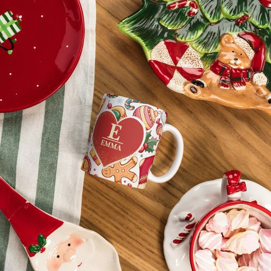 Gingerbread Gepersonaliseerde Monogram & Naam Kers Koffiemok