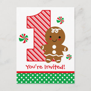 Gingerbread Girl 1st Birthday Invitation Uitnodiging Briefkaart