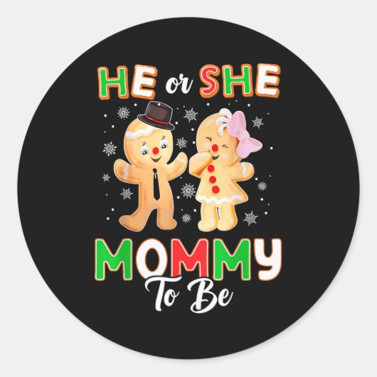Gingerbread He Or She Mommy To Be Christmas Gender Ronde Sticker (Voorkant)