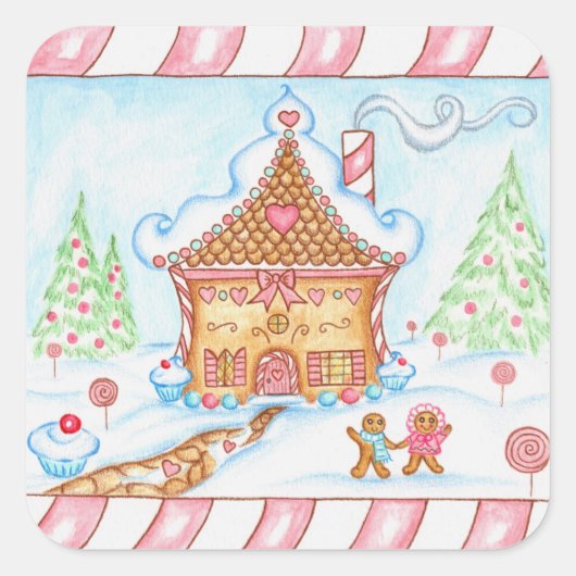 Gingerbread Heart House Sticker (Voorkant)