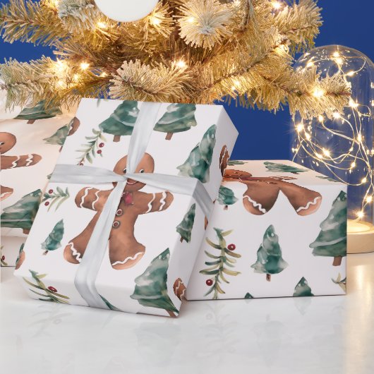 Gingerbread Heren bomen bessen Modern Christmas Cadeaupapier (Feestdagen)