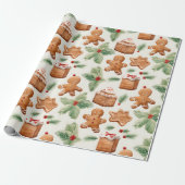 Gingerbread Heren Dessert Groen Moderne Kerstmis Cadeaupapier (Uitgerold)