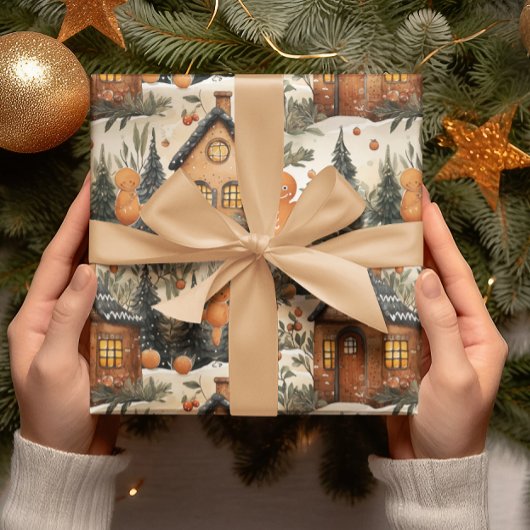 Gingerbread Heren & Huis Snowy Christmas Cadeaupapier