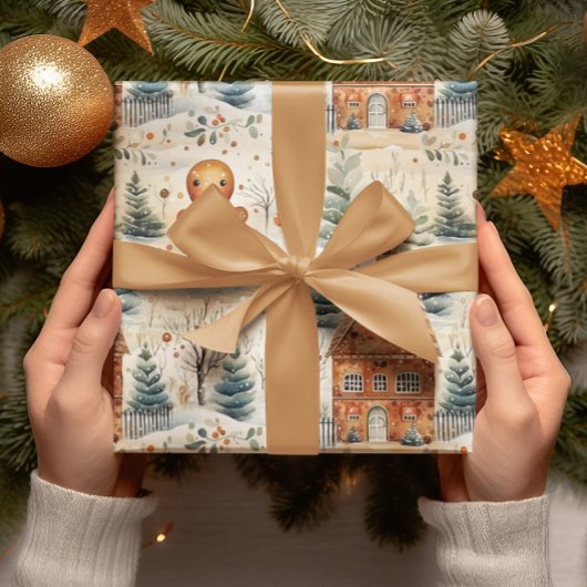 Gingerbread Heren & Huis Snowy Christmas Cadeaupapier
