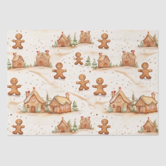 Gingerbread Heren Huizen Kerst Tissue Papier (Voorkant)