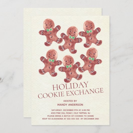 Gingerbread Heren Vakantie Cookie Exchange Uitnodi Kaart (Voorkant / Achterkant)