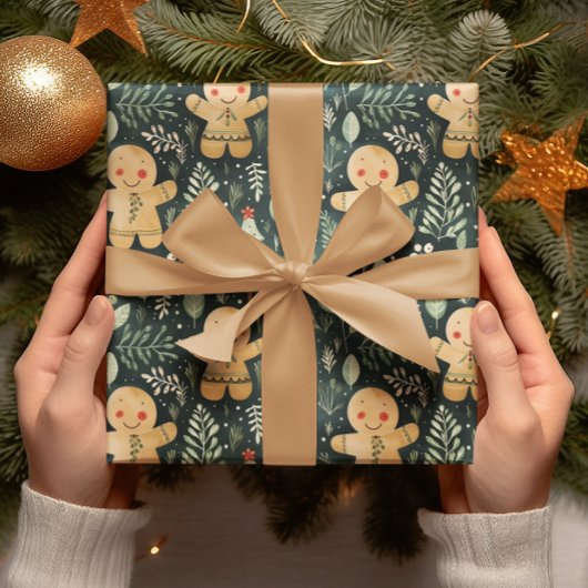 Gingerbread Heren Winter & Christmas Greenery Cadeaupapier