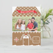 Gingerbread House | 4 Foto Kerstkaart Label (Staand voorkant)