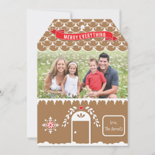 Gingerbread House 4 Foto Kerstkaart Label