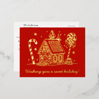 Gingerbread House | Candy Cane Red Folie Feestdagen Briefkaart