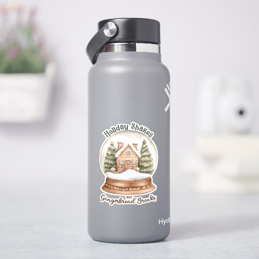 Gingerbread House Christmas Holiday Snow Wereldbol Sticker (HydroFlask)