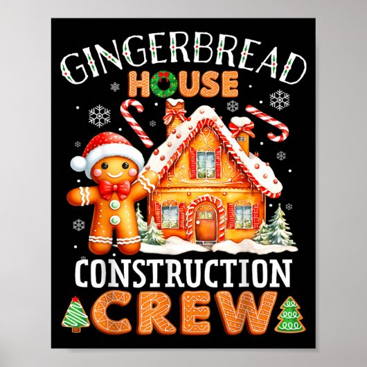 Gingerbread House Construction Crew Decorating Bak Poster (Voorkant)